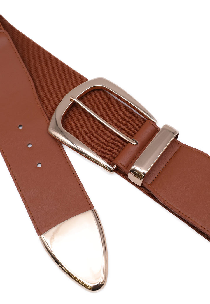Cintura elastica da donna con dettagli metallici colore marrone