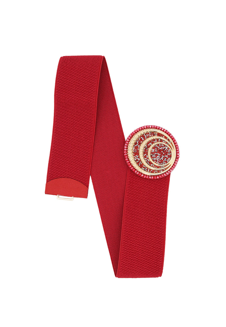 cintura elastica donna colore rosso con fibbia e strass