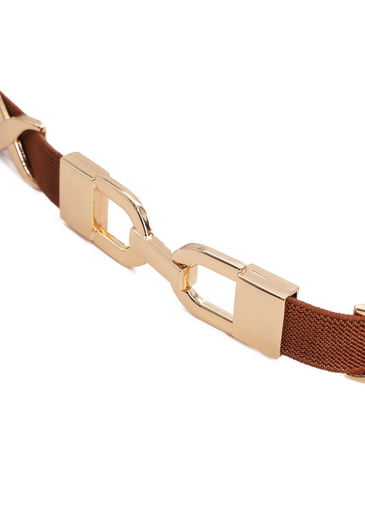 Cintura elastica da donna colore marrone con inserti metallici