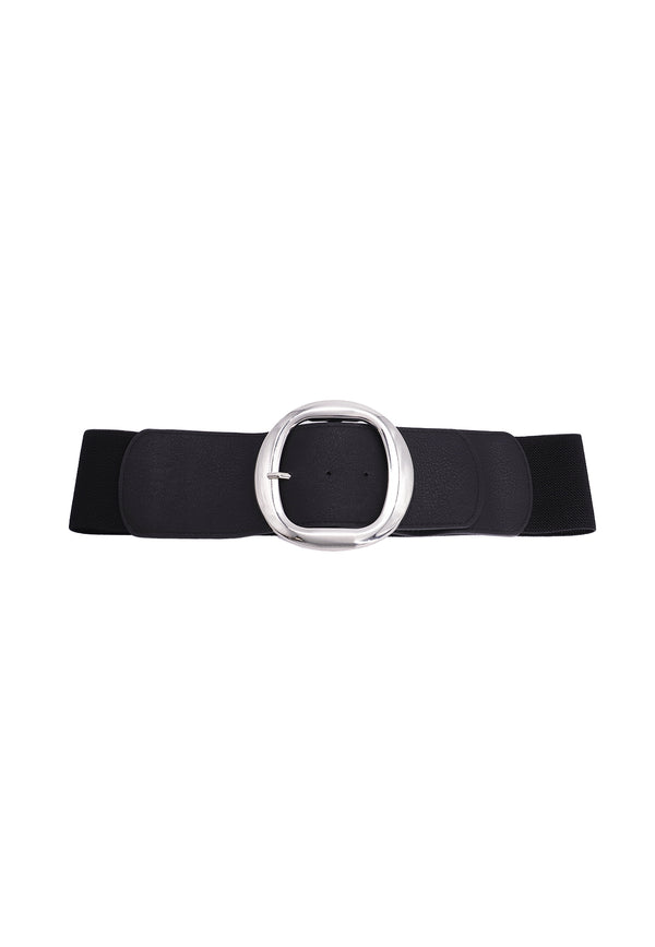 Cintura elastica colore nero con fibbia metallica tonda