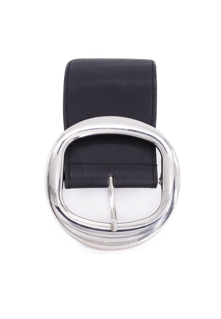 Cintura elastica colore nero con fibbia metallica tonda