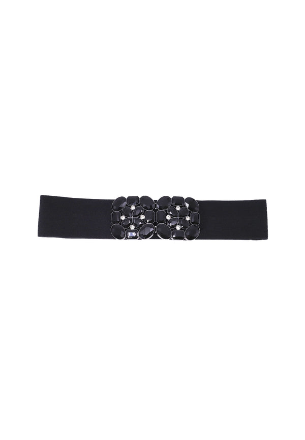 cintura elastica da donna con pietre sulla fibbia colore nero