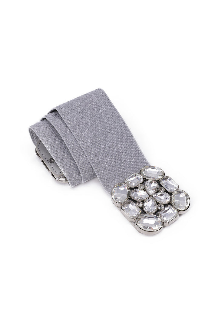 cintura elastica da donna con pietre sulla fibbia colore argento