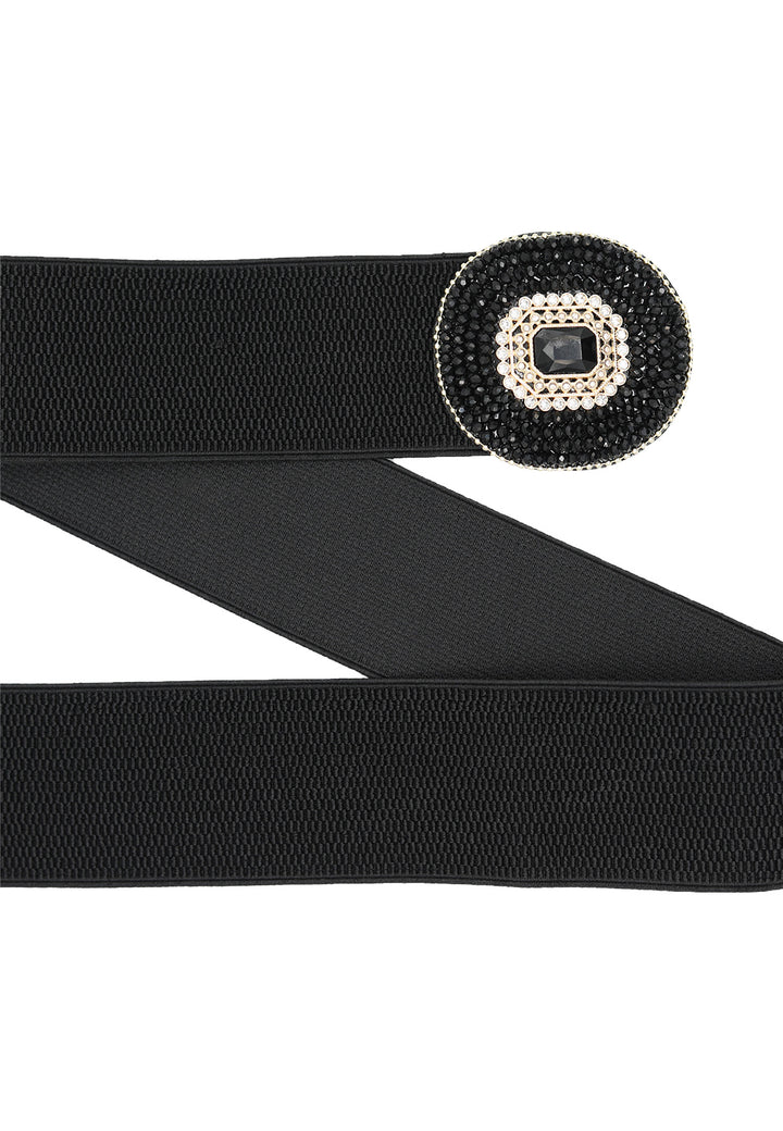 cintura elastica donna colore nero con fibbia tonda con strass