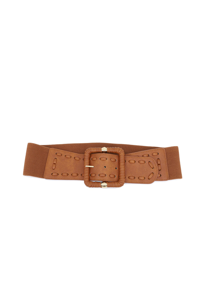 cintura elasticizzata in ecopelle con dettagli oro color marrone