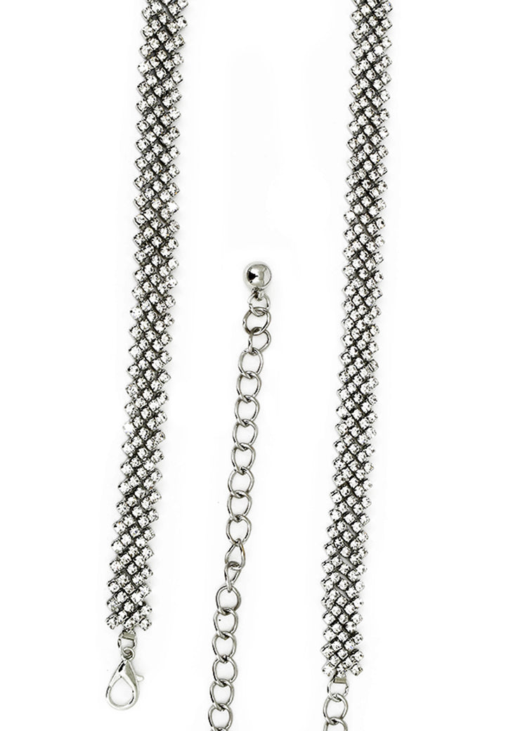 cintura metallica con strass colore argento