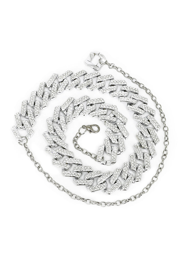 Cintura con micro strass, argento | Intrend Cintura con micro strass, argento | Intrend
