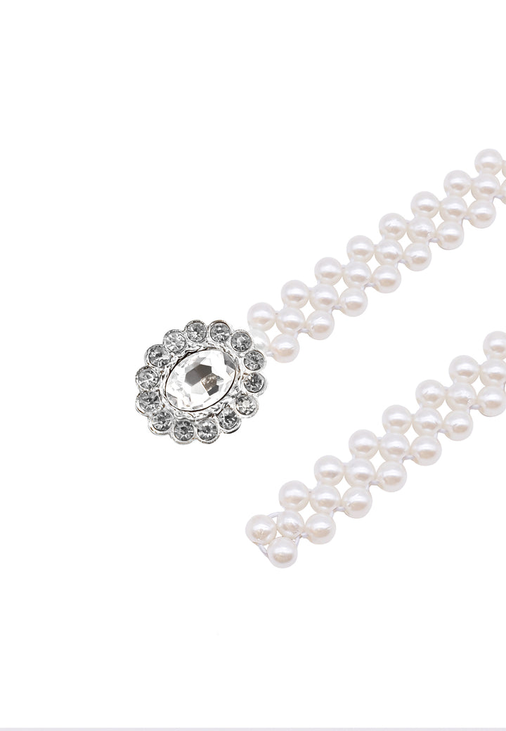 Cintura di perle con fibbia colore argento