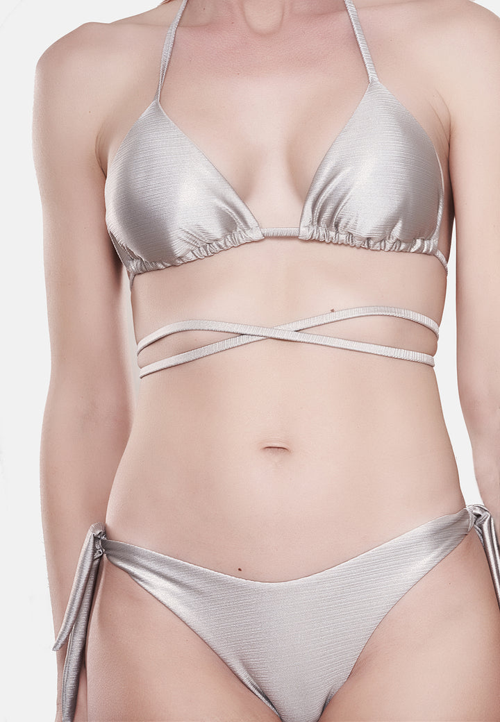 Costume da bagno donna bikini con lacci colore argento