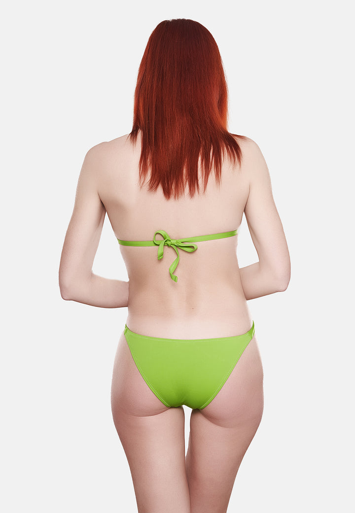 costume da bagno da donna modello bikini due pezzi con lacci colore verde