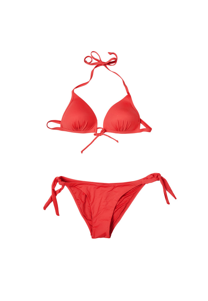 costume da bagno da donna modello bikini due pezzi con lacci colore rosso
