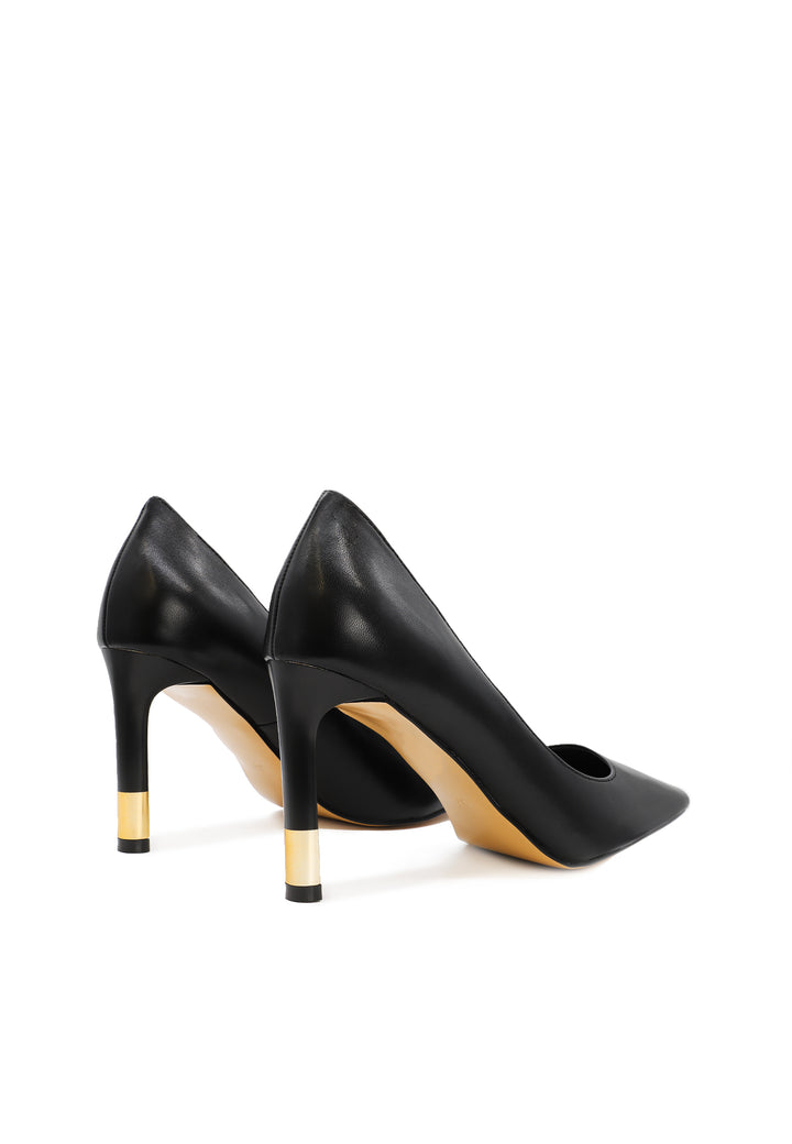 Décolleté donna a punta nera tacco alto con dettaglio oro