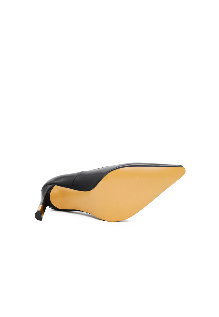 Décolleté donna a punta nera tacco alto con dettaglio oro