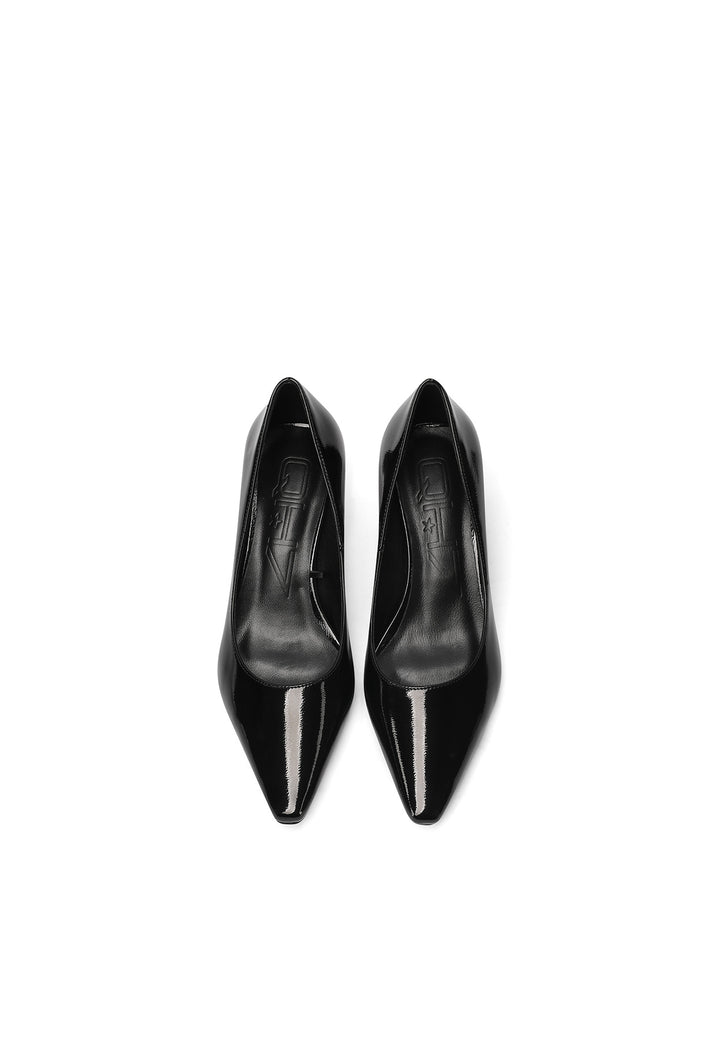 Décolleté donna a punta con tacco medio a clessidra, lucide