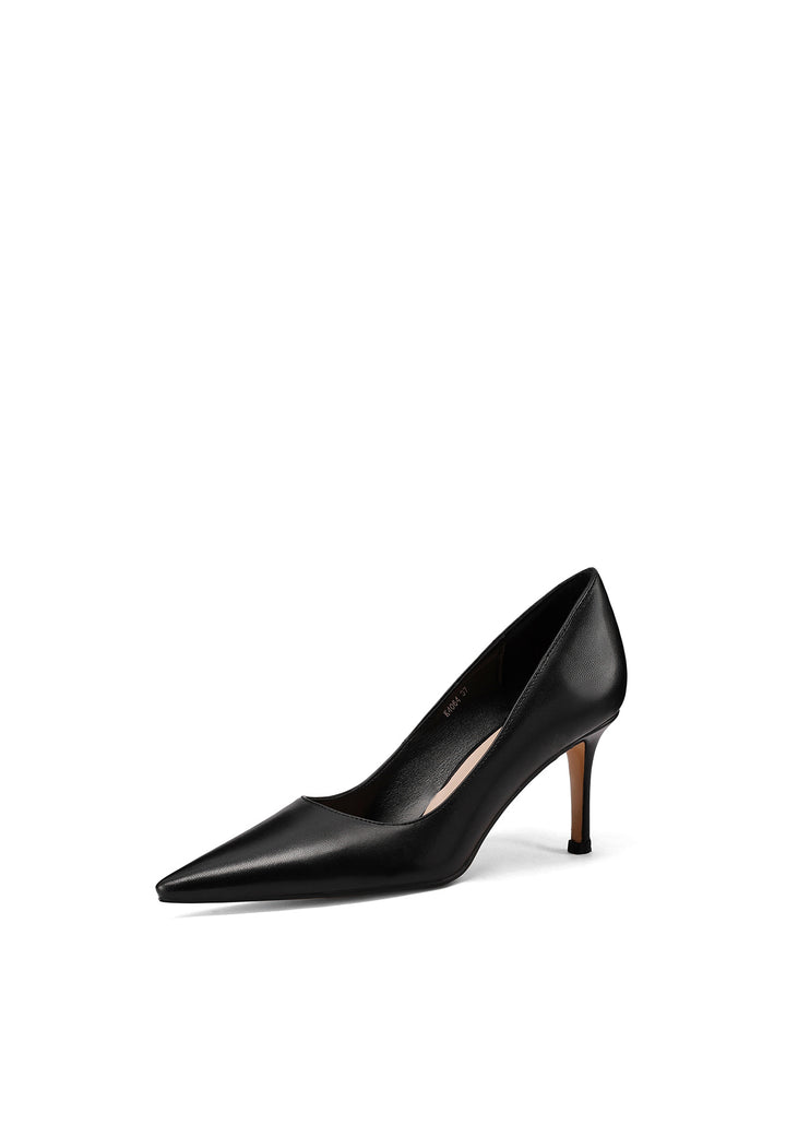 Décolleté nera elegante con punta affusolata e tacco sottile