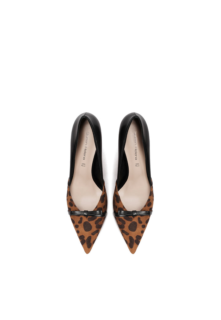 Décolleté nera a punta in pelle + leopardato con tacco alto elegante
