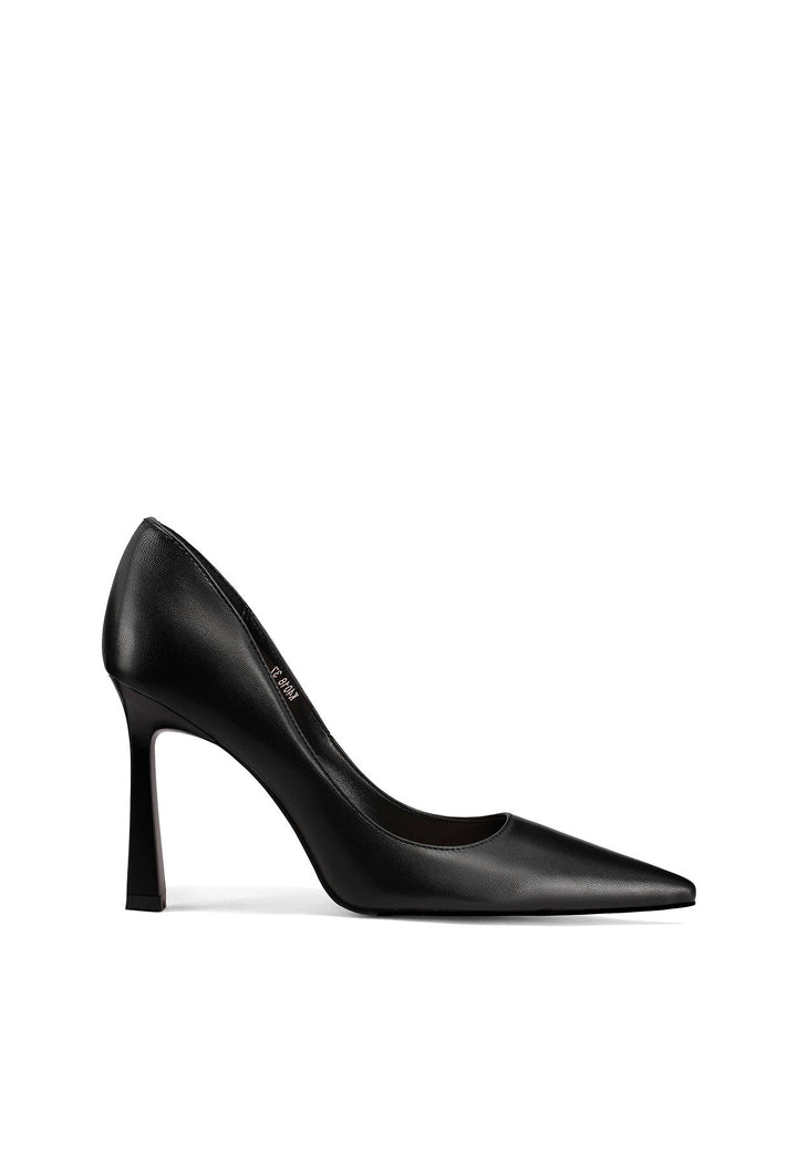 Décolleté nera a punta in pelle con tacco alto elegante