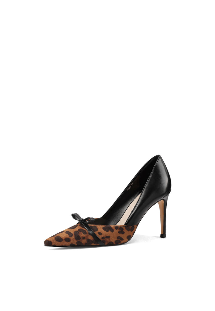 Décolleté nera a punta in pelle + leopardato con tacco alto elegante