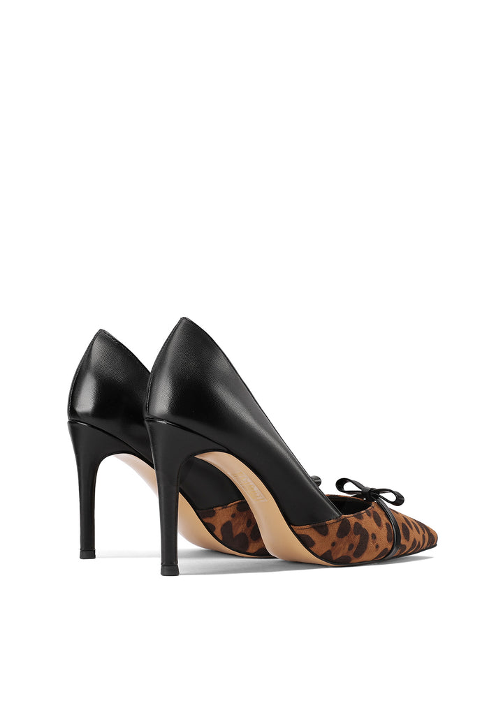 Décolleté nera a punta in pelle + leopardato con tacco alto elegante