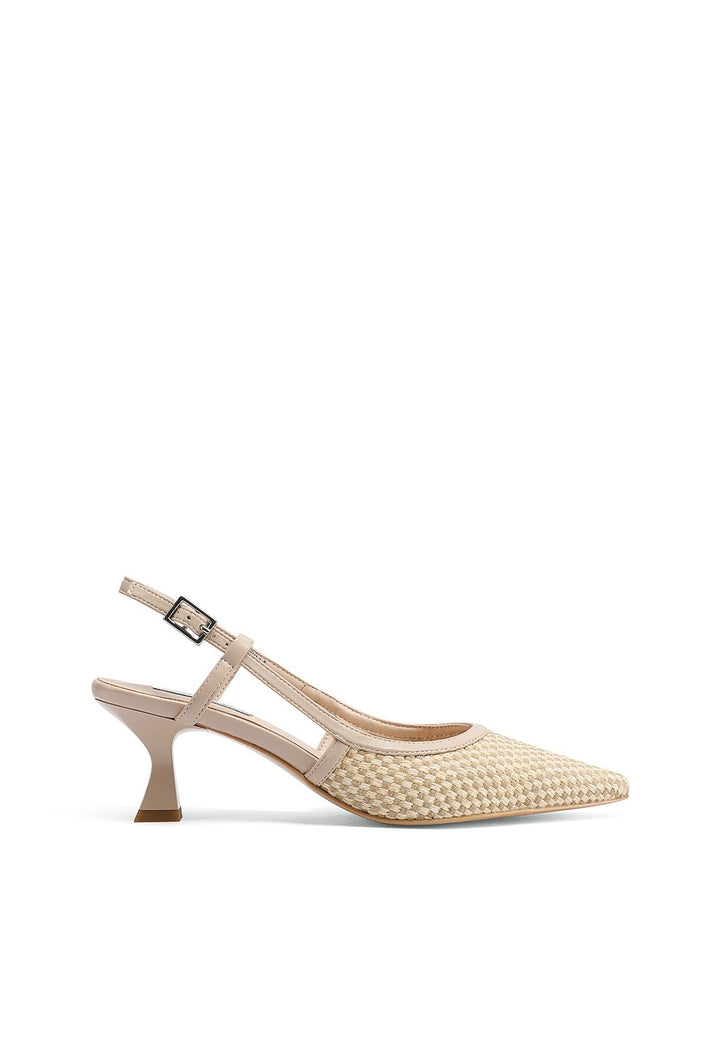 Decollete a punta con tacco basso modello slingback colore cammello