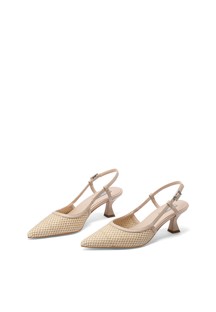 Decollete a punta con tacco basso modello slingback colore cammello