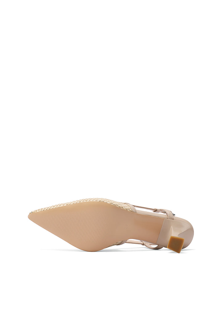 Decollete a punta con tacco basso modello slingback colore cammello