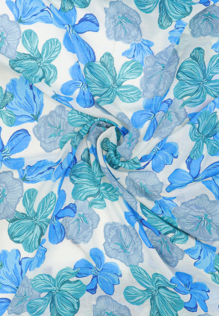 Foulard leggero con stampa fiorata colore blu