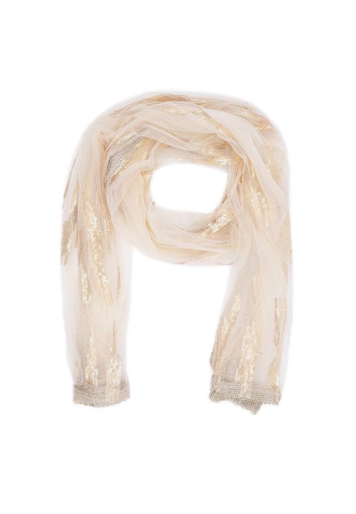 Foulard leggero in viscosa con strass. Colore beige