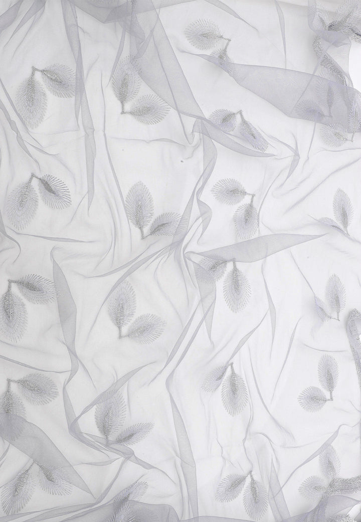 Foulard trasparente grigio con decorazioni a forma di foglie