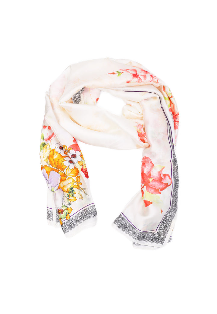 sciarpa leggera foulard da donna floreale bianco