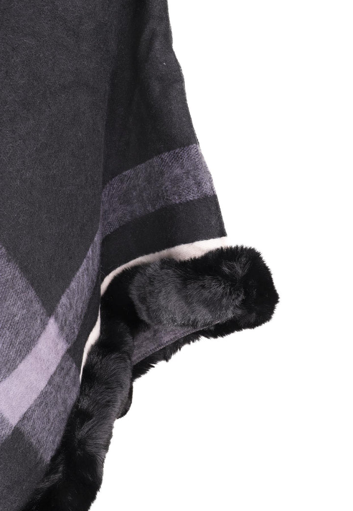 Mantella da donna con pellicciotto in 100% viscosa colore nero