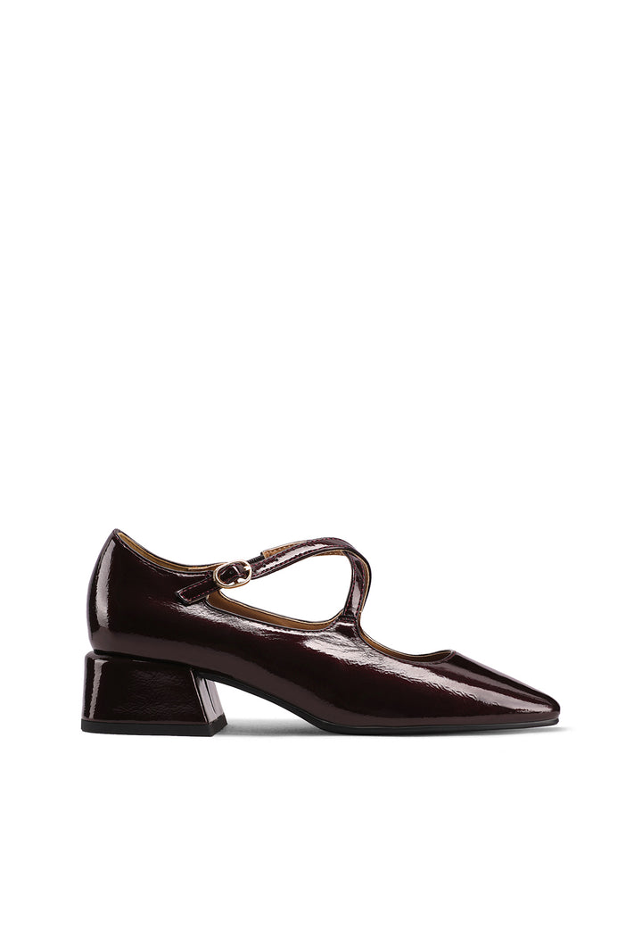 Mary Jane donna eleganti a punta con tacco basso largo e cinturino bordeaux