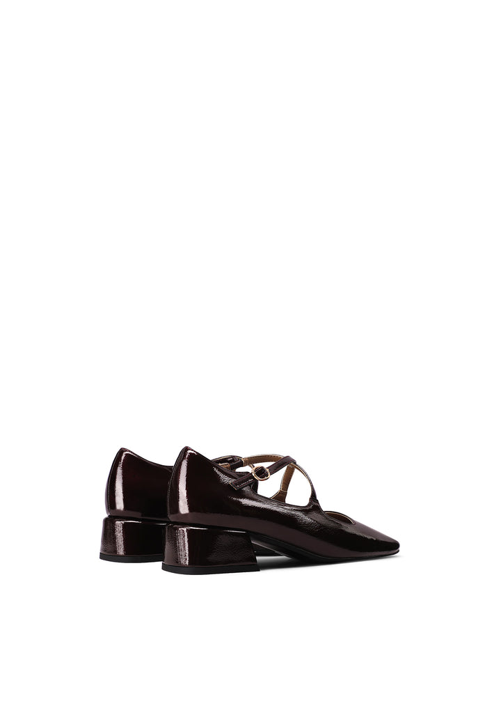 Mary Jane donna eleganti a punta con tacco basso largo e cinturino bordeaux