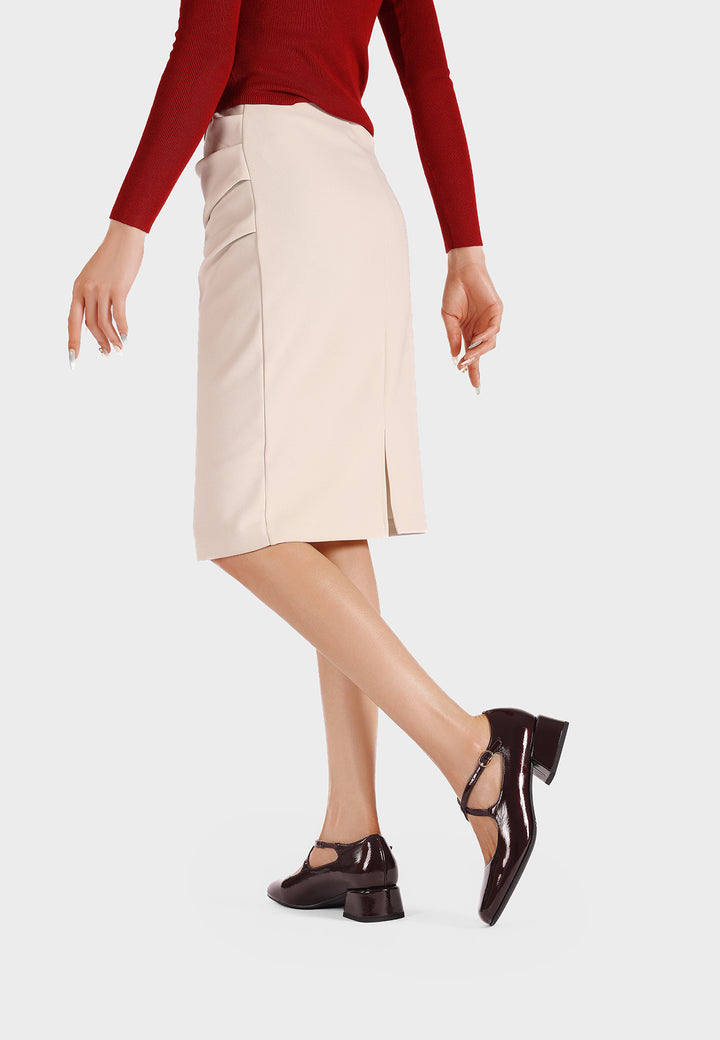 Mary Jane donna eleganti a punta con tacco basso largo e cinturino bordeaux