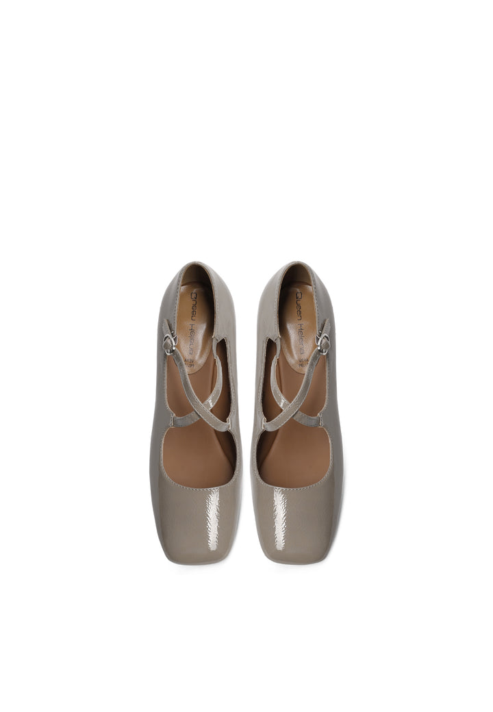 Mary Jane donna eleganti a punta con tacco basso largo e cinturino khaki