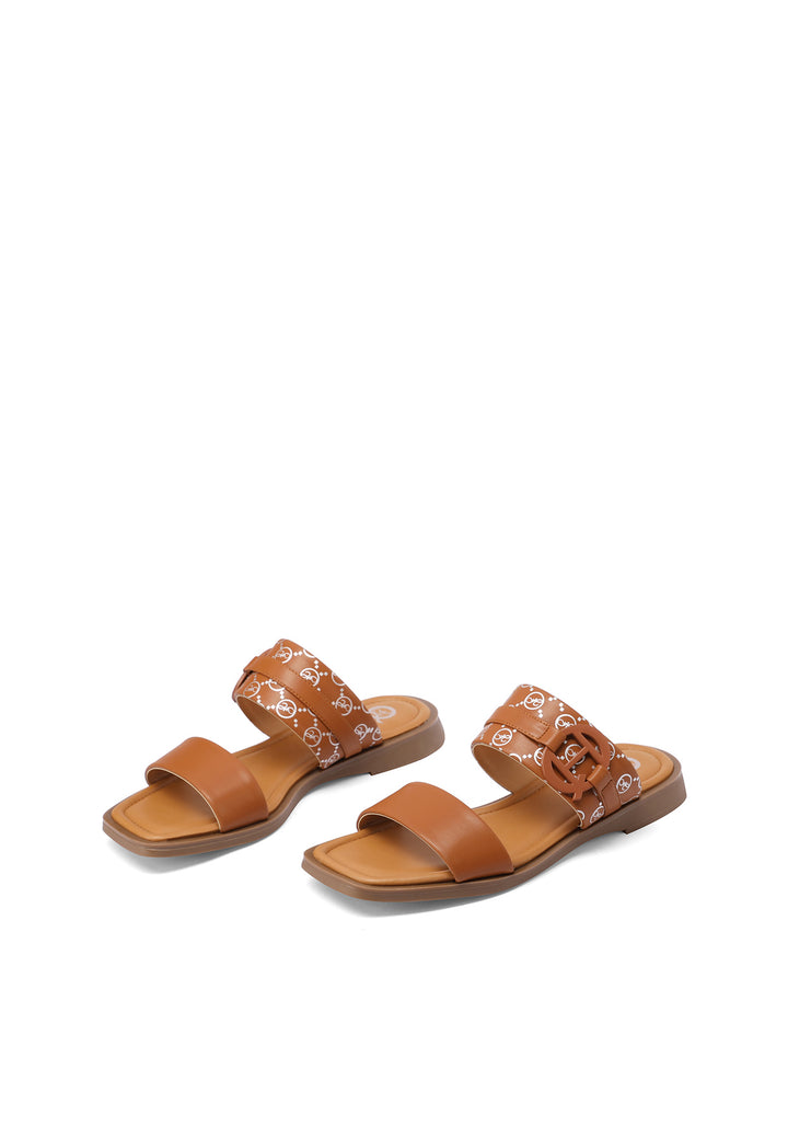 Sandali bassi con doppia fascia colore cammello