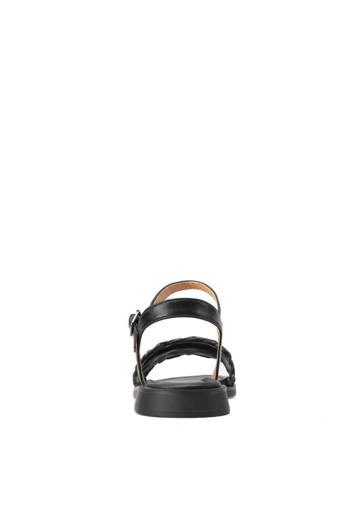 Sandali bassi colore nero con tomaia intrecciata e cinturino 