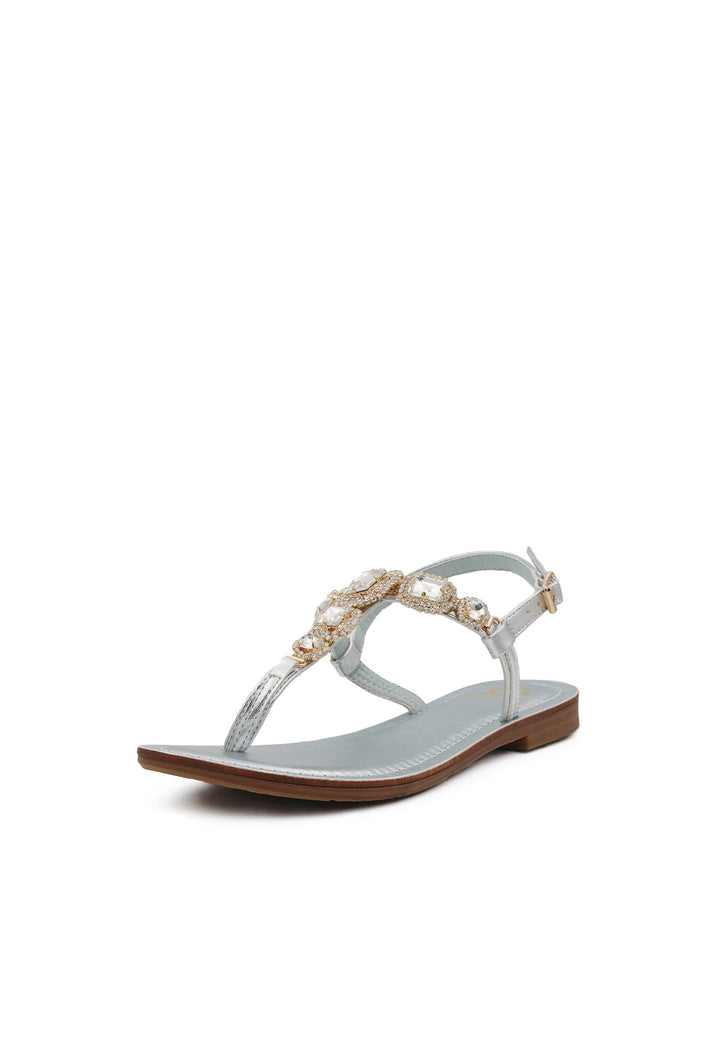 sandali bassi da donna infradito modello positano colore argento con applicazioni gioiello