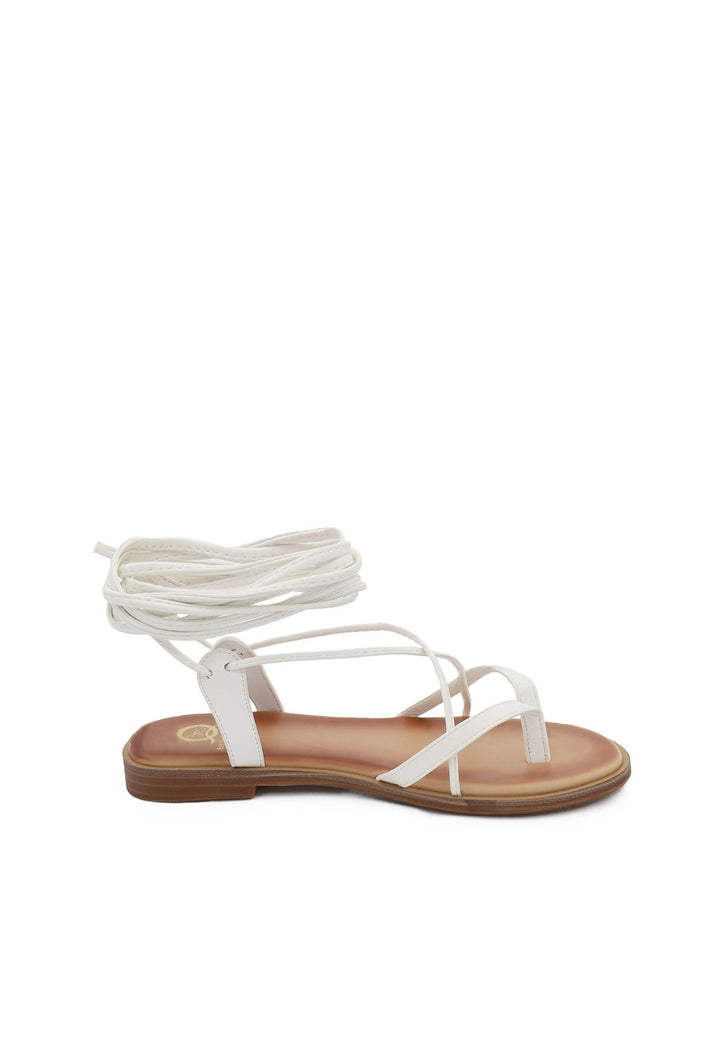 sandali bassi da donna modello alla schiava con lacci colore bianco