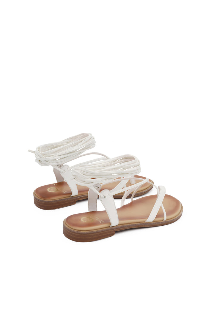 sandali bassi da donna modello alla schiava con lacci colore bianco