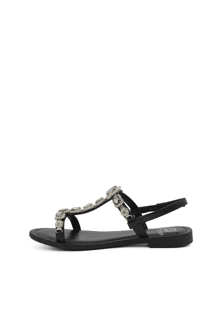 sandali bassi positano colore nero con applicazioni gioiello e cinturino
