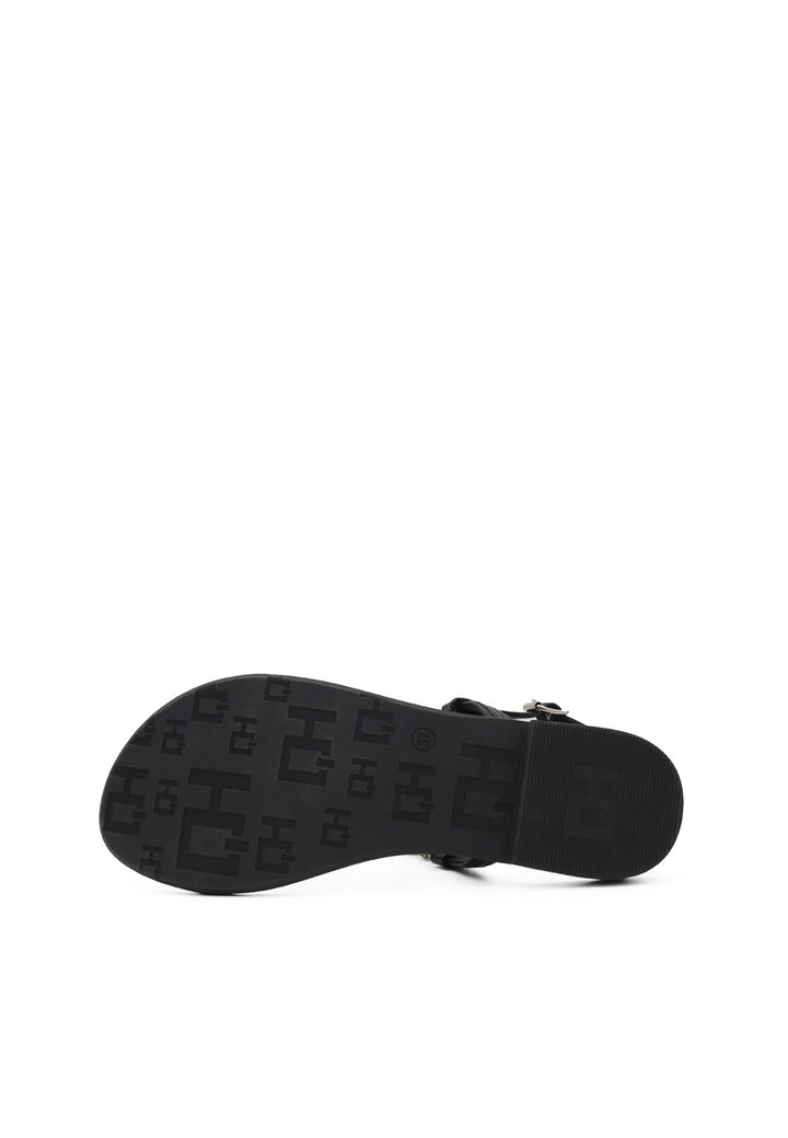sandali bassi positano colore nero con applicazioni gioiello e cinturino