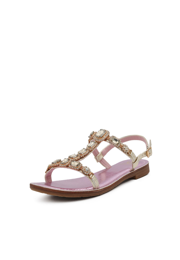 sandali bassi positano colore rosa con applicazioni gioiello e cinturino