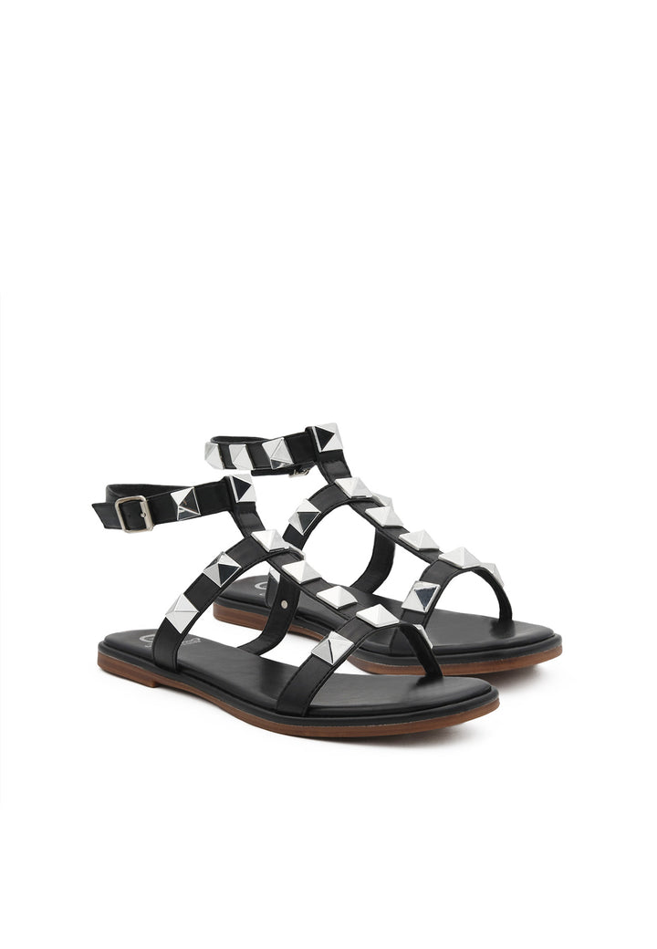 sandali da donna stile gladiator colore nero con borchie