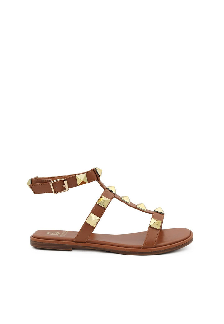 sandali da donna stile gladiator colore marrone con borchie