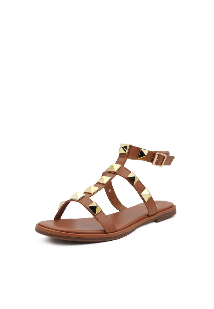 sandali da donna stile gladiator colore marrone con borchie