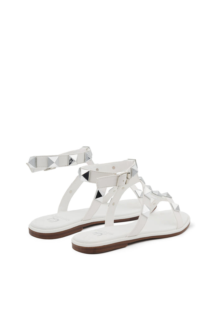 sandali da donna stile gladiator colore bianco con borchie