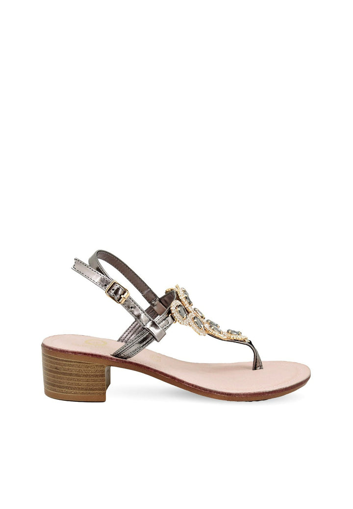 sandali gioiello positano colore pewter con tacco basso a blocco e cinturino