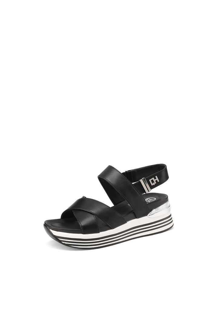 Sandali estivi con platform alto 5 cm e fascia incrociata colore nero