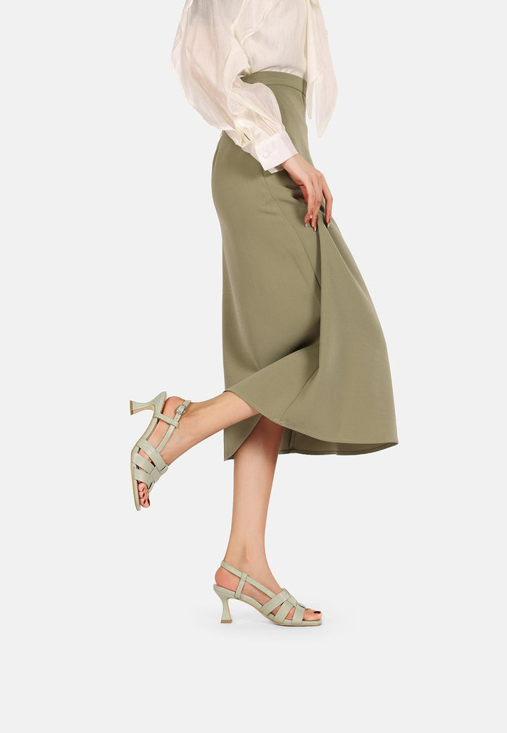 Sandali con tacco basso da donna con cinturino colore verde